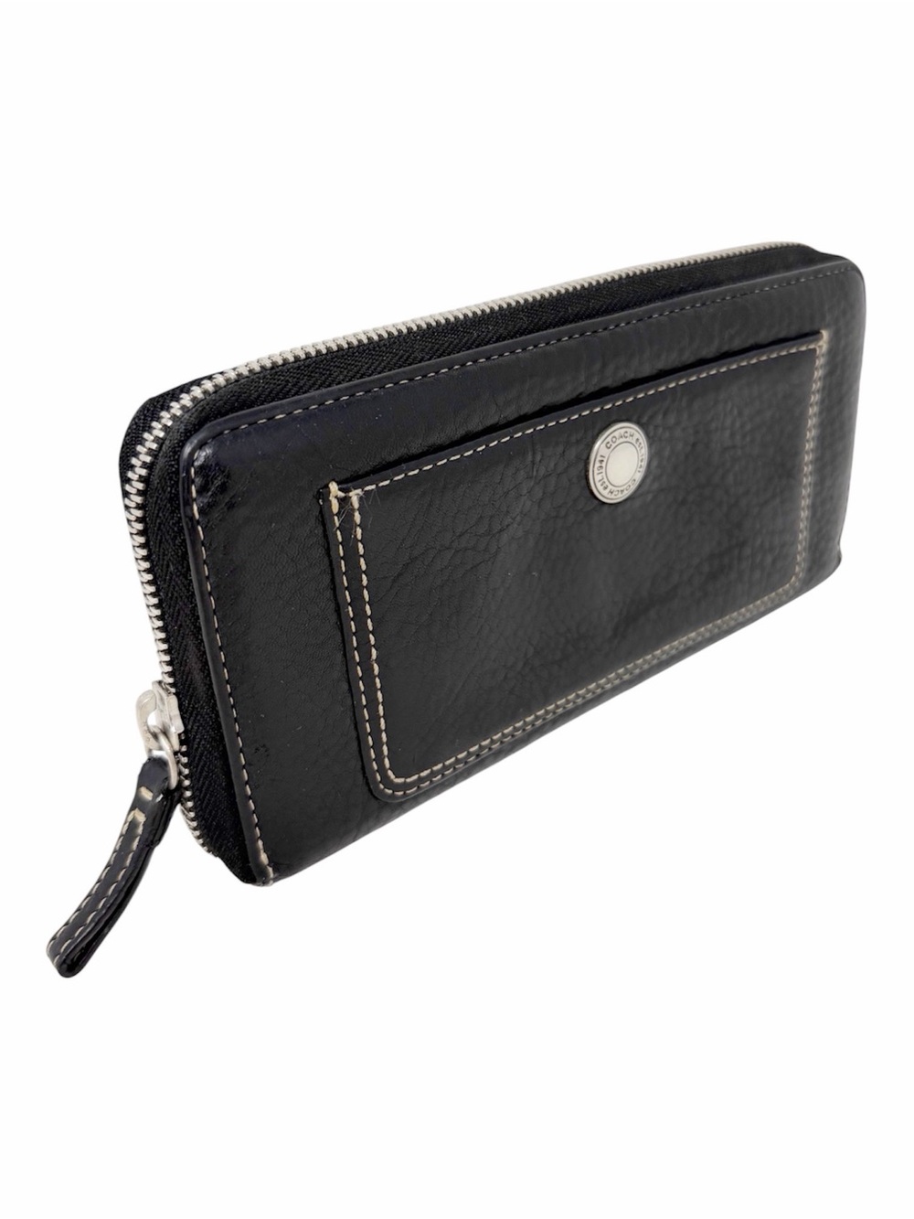 Coach Black Pebbled Leather Zip Around Continental Wallet